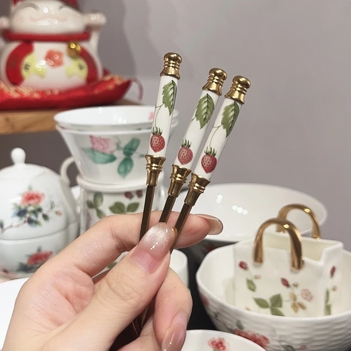瓷片叉子水果叉子3个