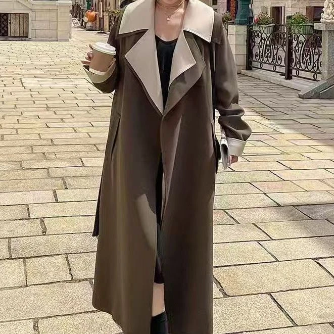 小九家【高冷大嫂】太好看了显瘦拼接假两件长款风衣（加棉）6629