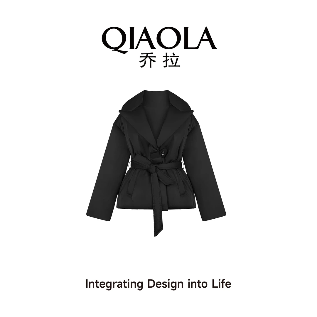 QIAOLA/乔拉【米兰游记】秋冬季90白鸭绒大翻领收腰洋气羽绒服预售