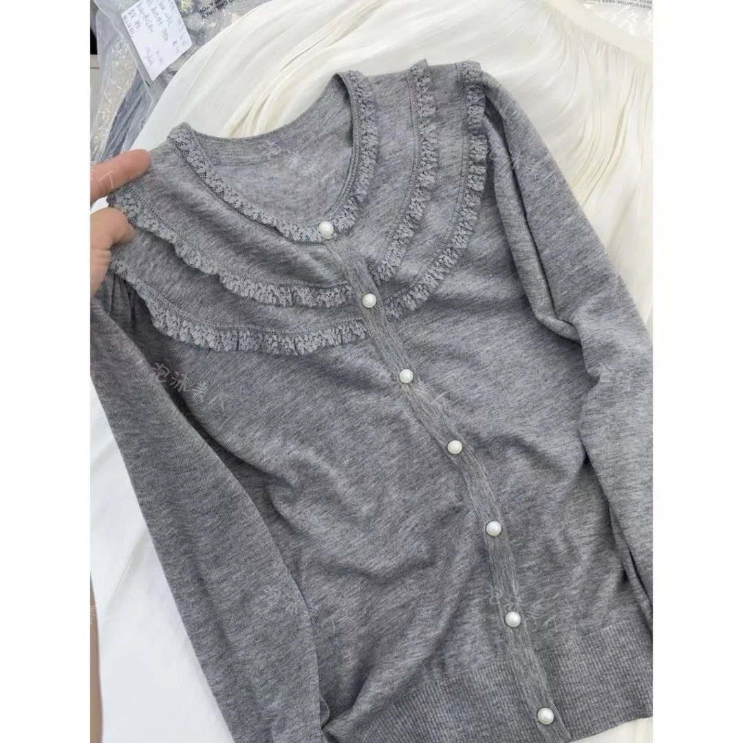 早春木耳领开衫」软糯洋气！薄款圆领珍珠扣开衫女针织长袖上衣