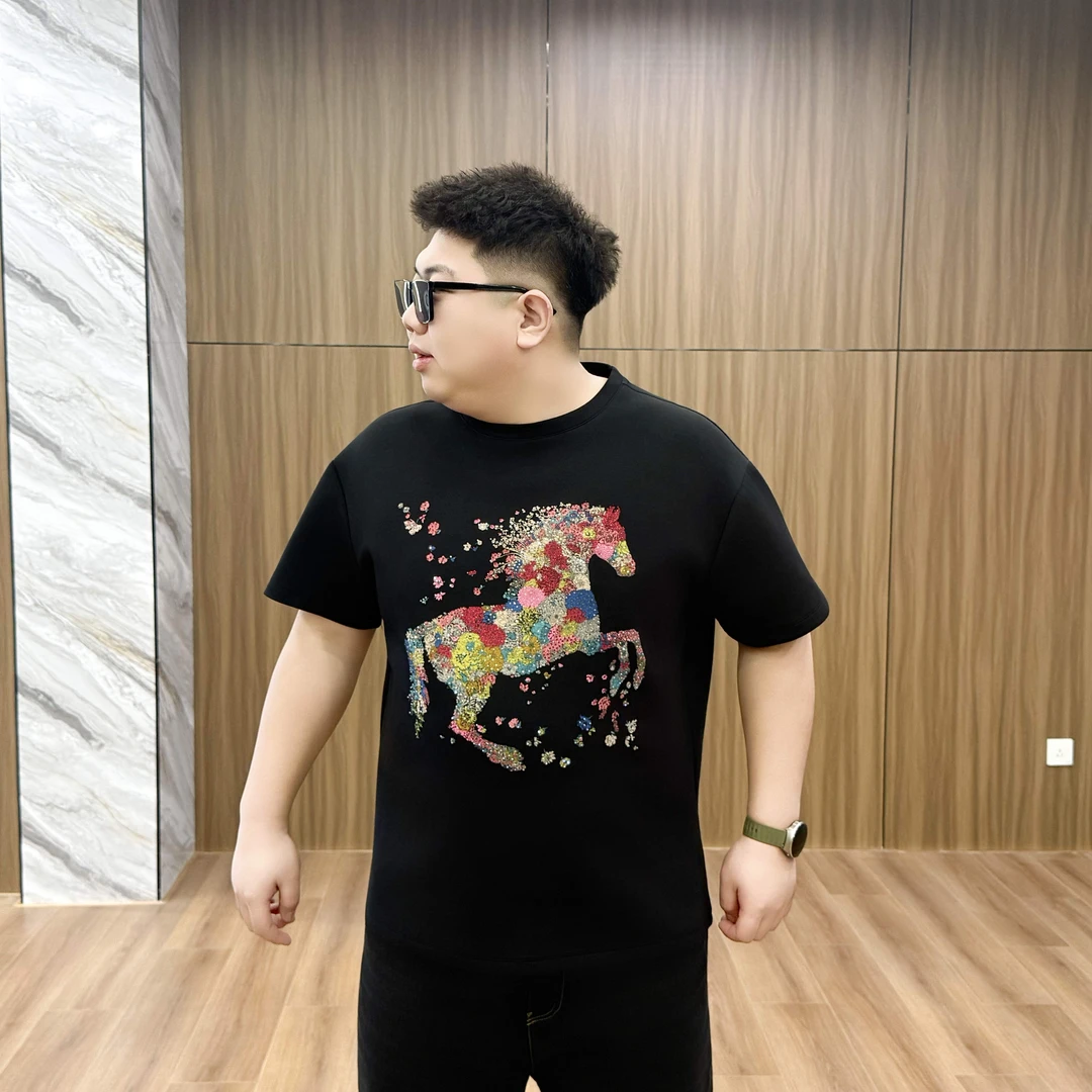 大码男装 轻奢烫钻彩绘马 短袖 72787马年限定