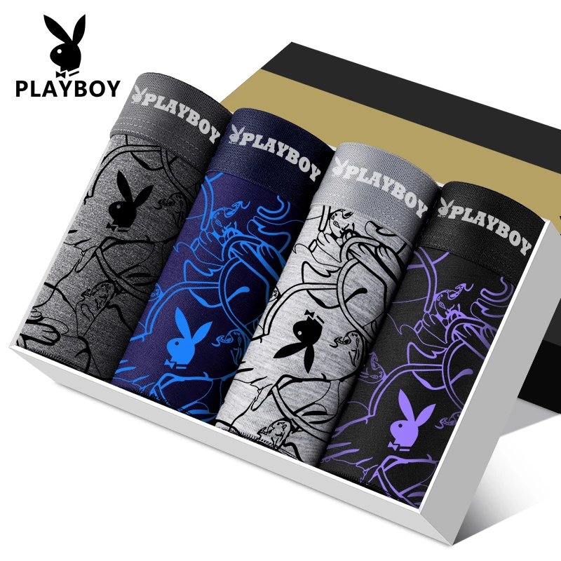 花花公子男士运动印花中腰短裤四角夏季时尚男士潮流抗菌中腰裤衩