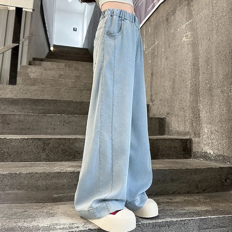 儿童夏装2025新款大女童装弯刀裤子宽松牛仔裤夏季薄款阔腿直筒裤