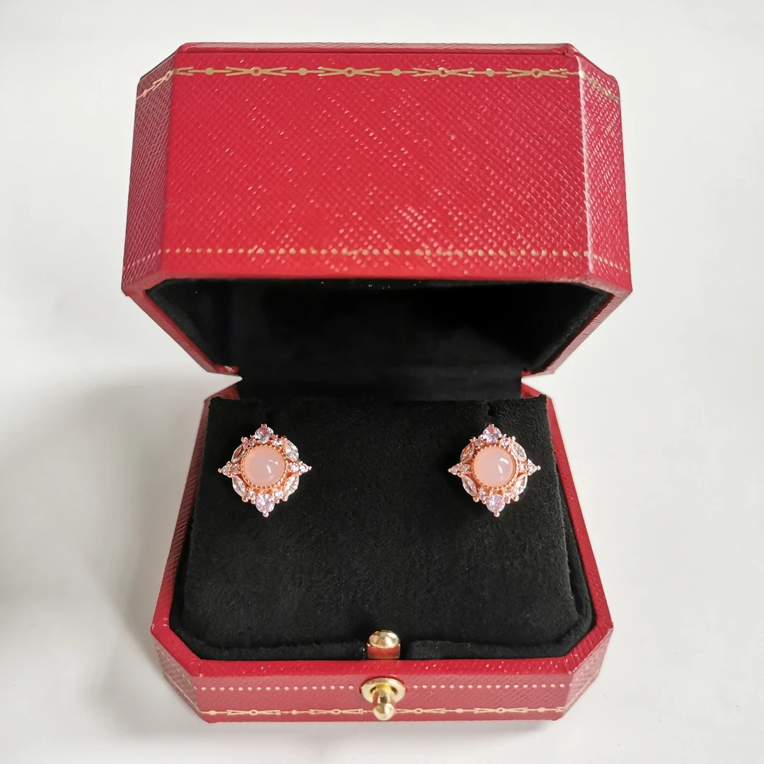 3118耳钉-时尚优雅设计粉色首饰送礼盒
