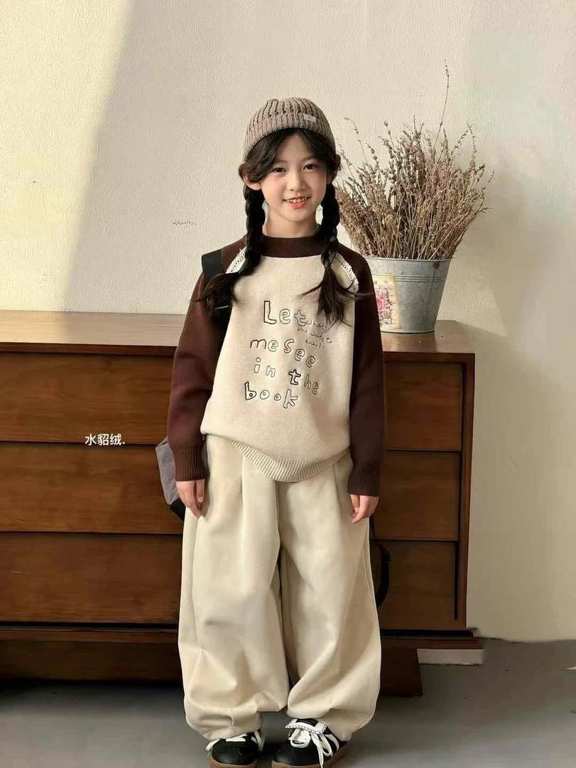品牌女童冬季加绒毛衣82065 加厚针织儿童圆领韩版秋冬水貂绒百搭