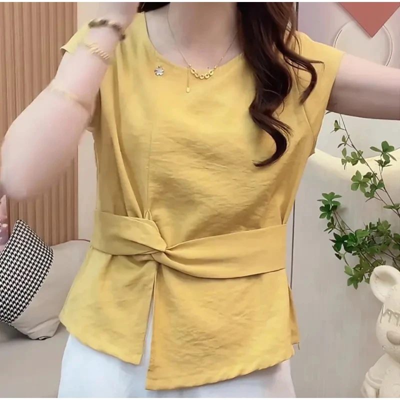 夏季新款时尚气质小飞袖收腰上衣6112-XK