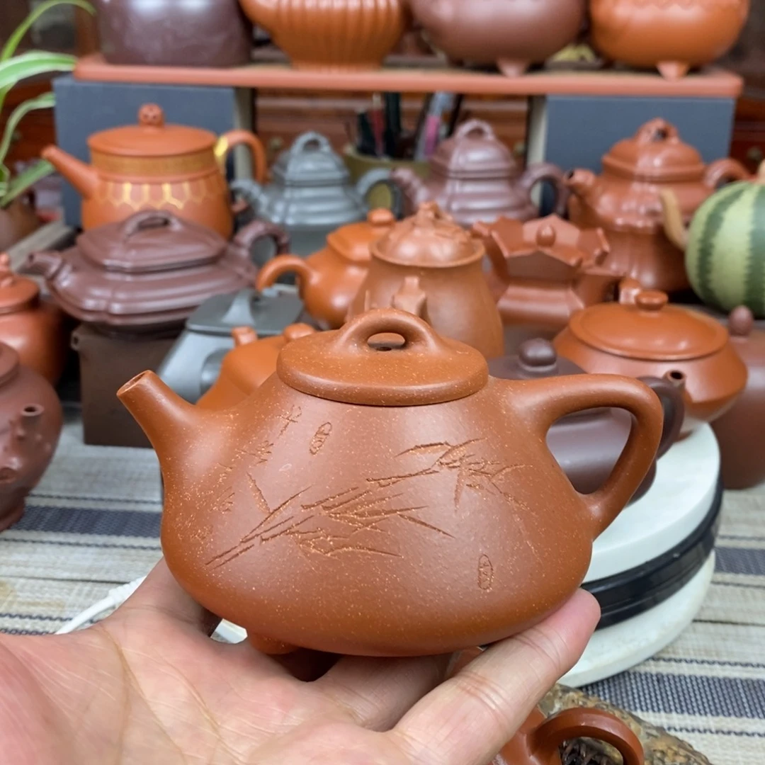 紫砂茶壶子冶石瓢220cc原矿红降坡泥