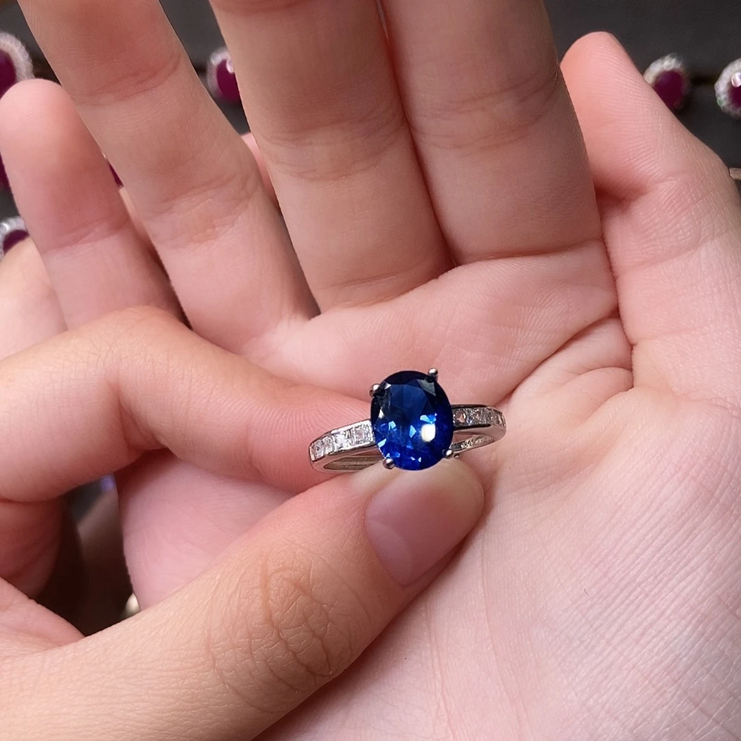 蓝宝石戒指银S925镶嵌