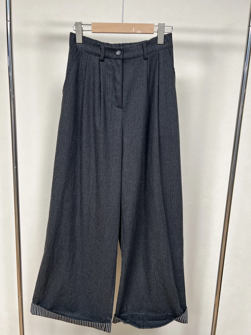 YIYUN月亮撞色条纹卷边裤#0941