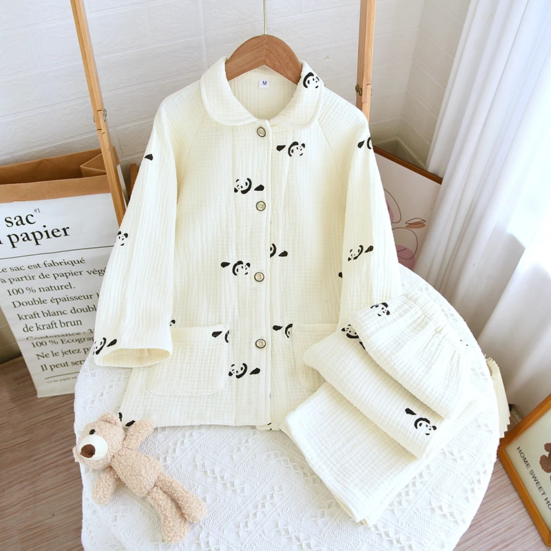 秋冬季四层纱布男童睡衣加厚保暖女童长袖中大童冬款宝宝家居服套