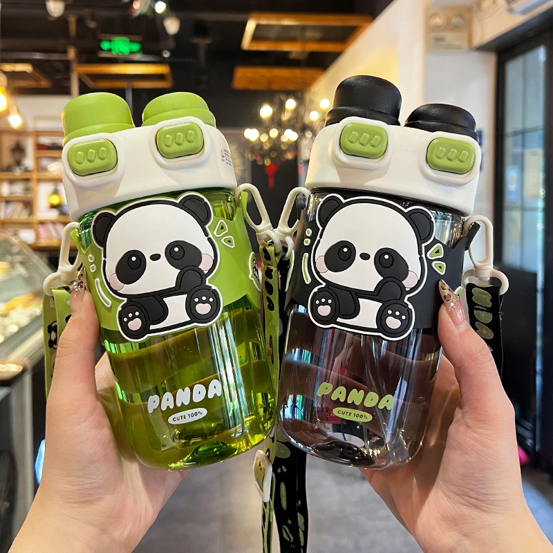卡通防摔熊猫吸管杯女大容量儿童水杯小学生上学专用便携喝水杯子