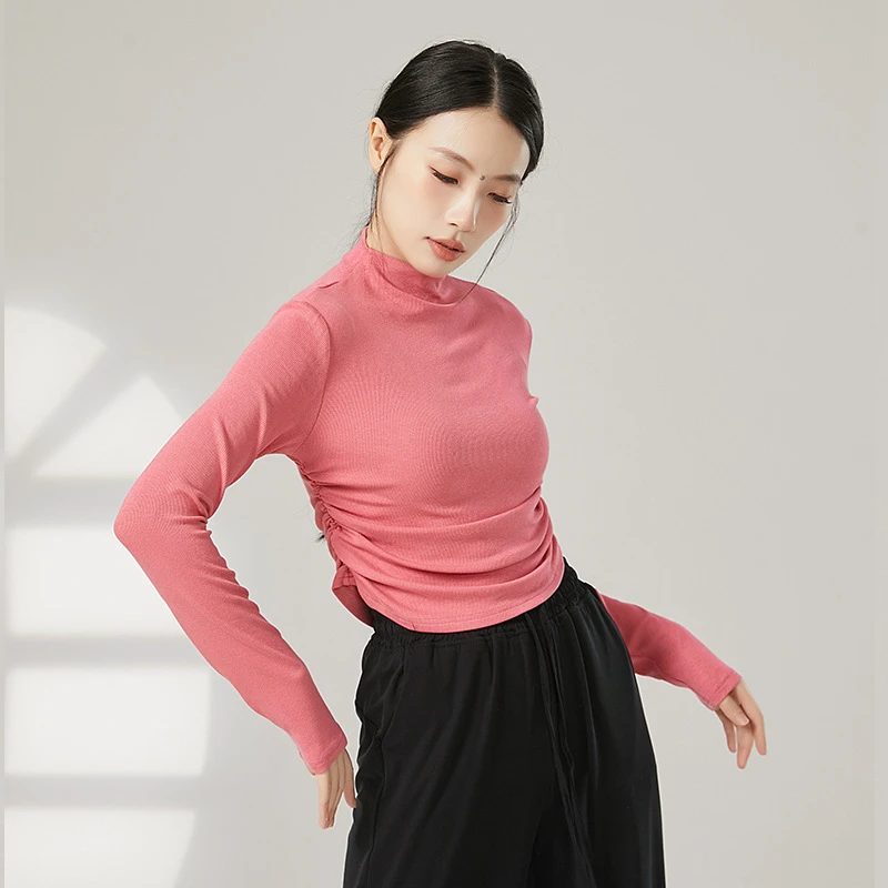 半高领显瘦瑜伽服女弹力健身服跑步运动上衣秋冬款古典舞服