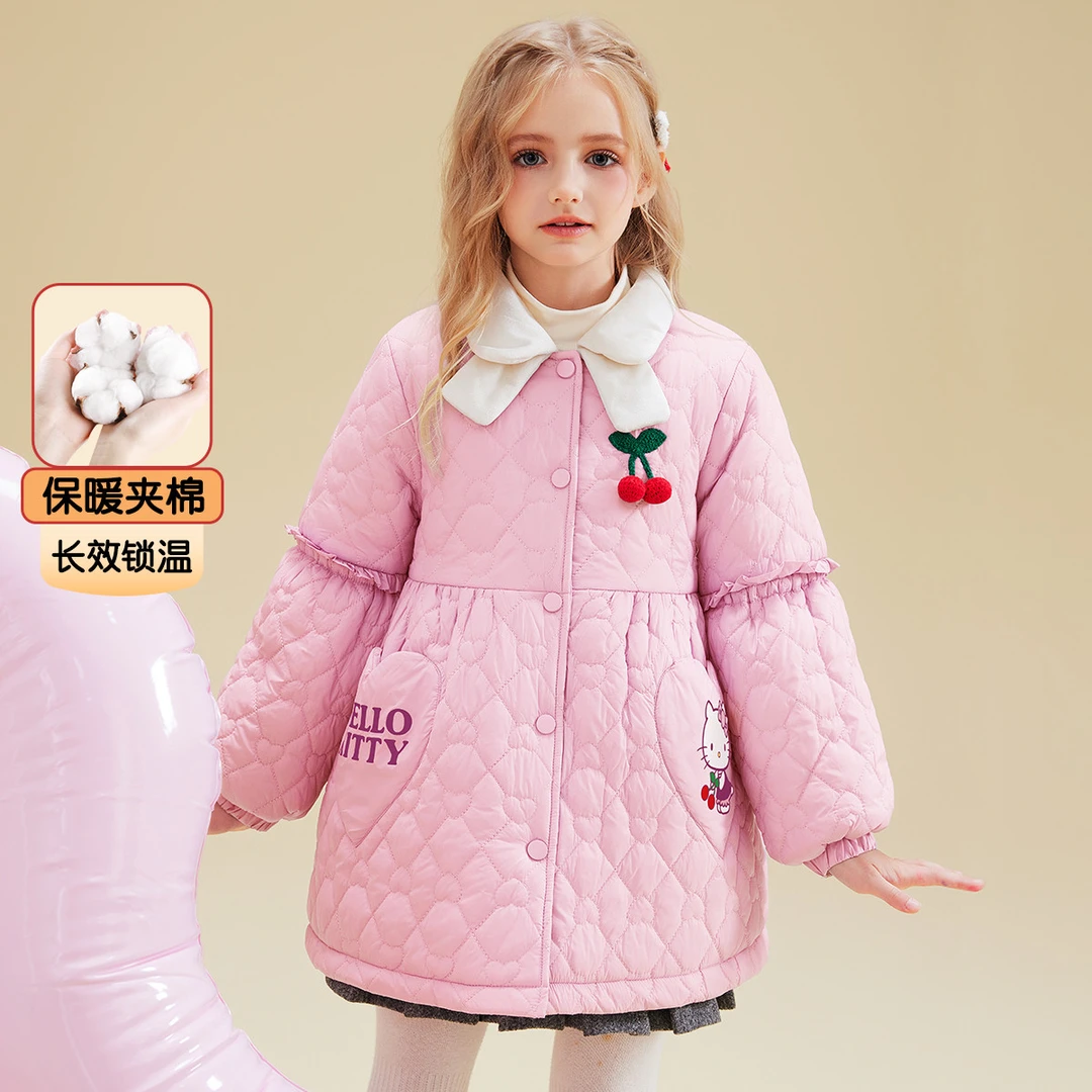 女童冬季夹棉加厚棉服外套2025新款爱心菱格锁温保暖中大童装
