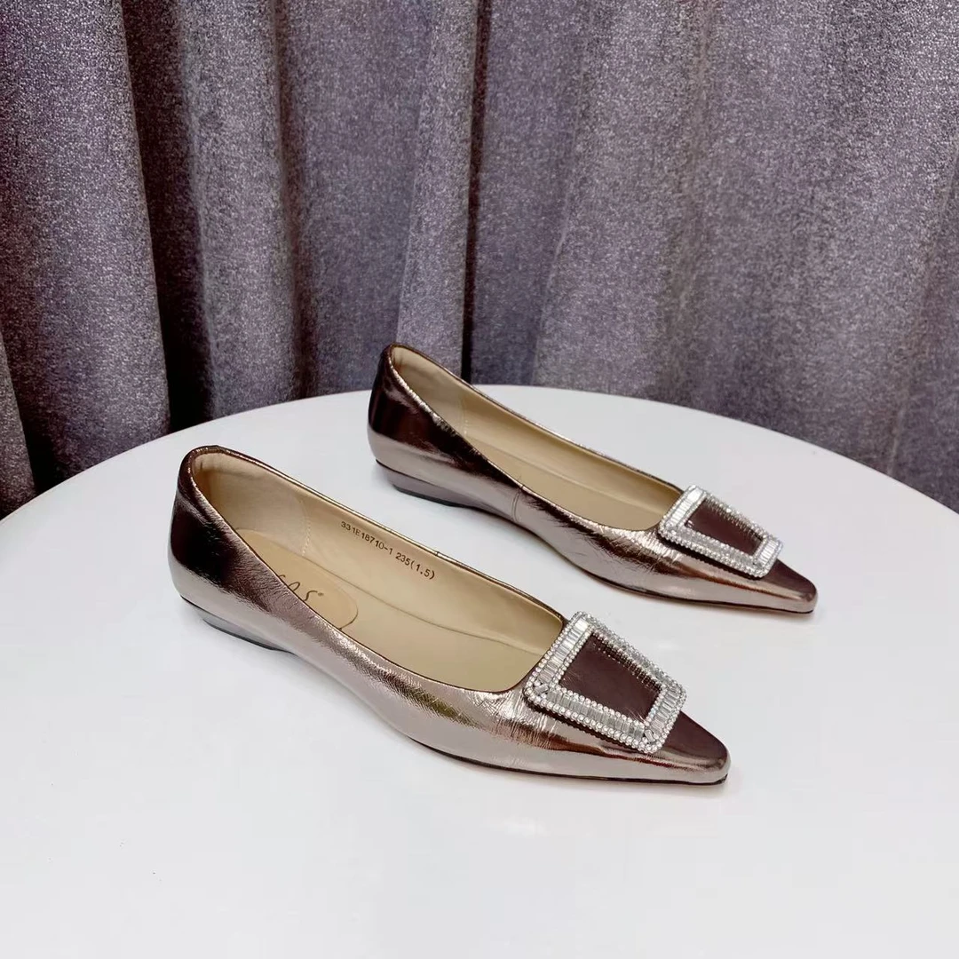 C6159  枪色  时尚舒适平底2025新款软底方扣浅口单鞋