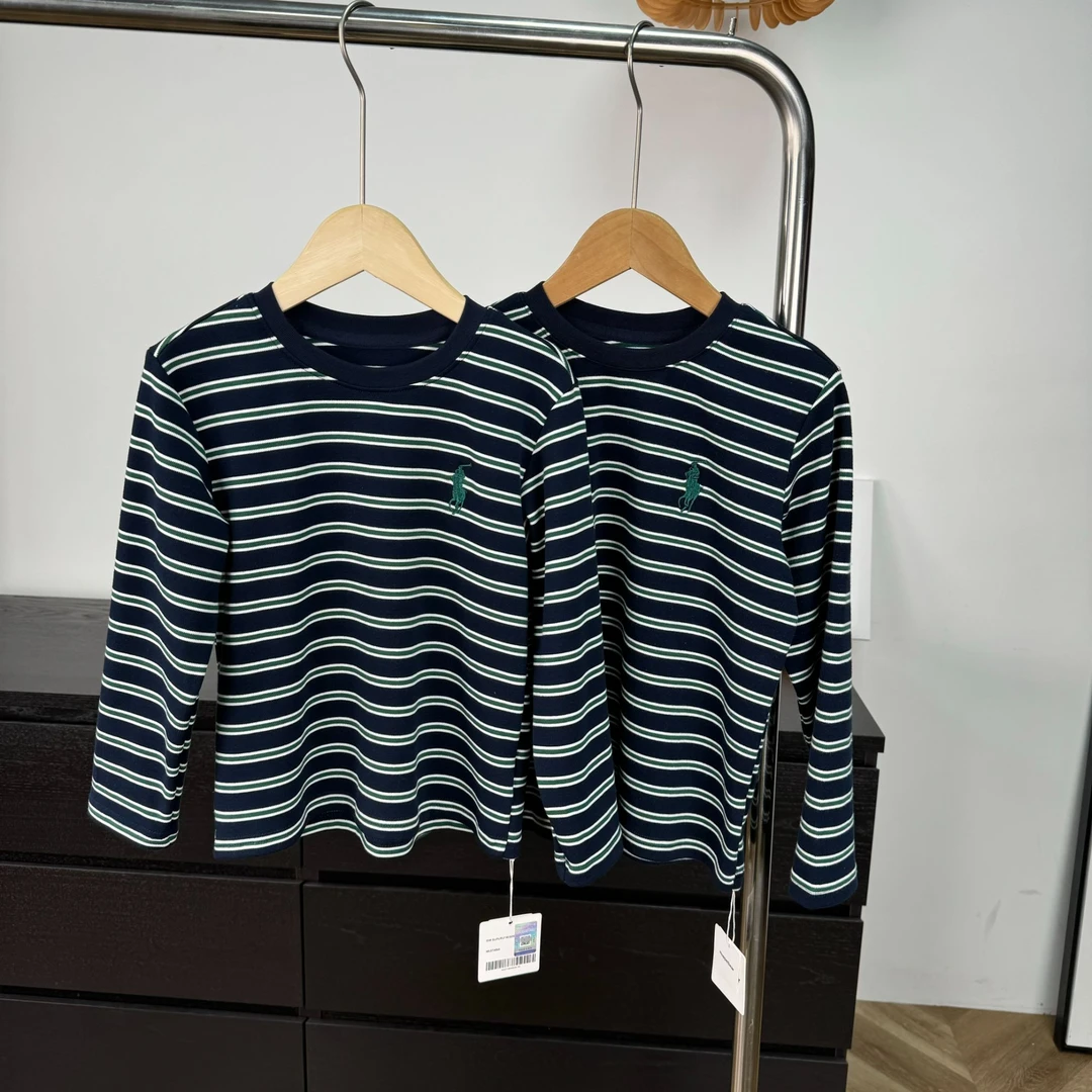 25春季新款圆领条纹长袖T恤男童女童中大童休闲小衫091202