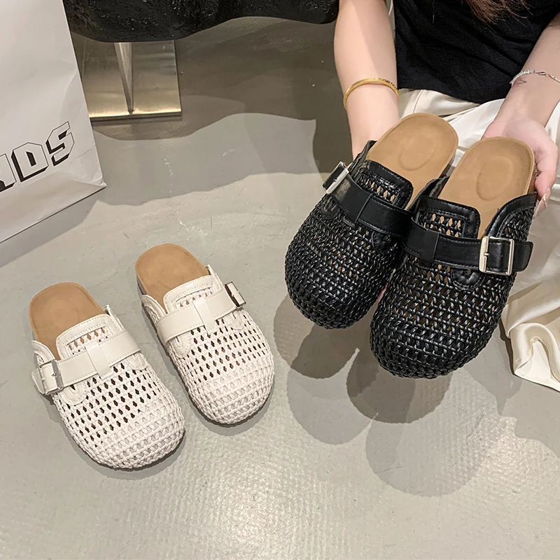 镂空编织透气包头半拖鞋女2025夏季新款博肯鞋外穿时尚懒人凉鞋