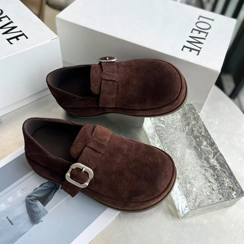 欧货真皮女鞋2025秋新款时尚百搭一脚蹬厚底增高勃肯鞋外穿休闲鞋