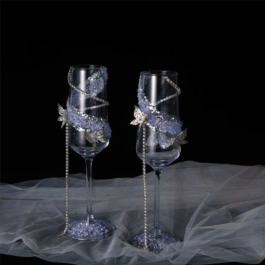 新人结婚一对高脚杯敬酒杯香槟杯手工自制碎钻diy材料包手工礼物