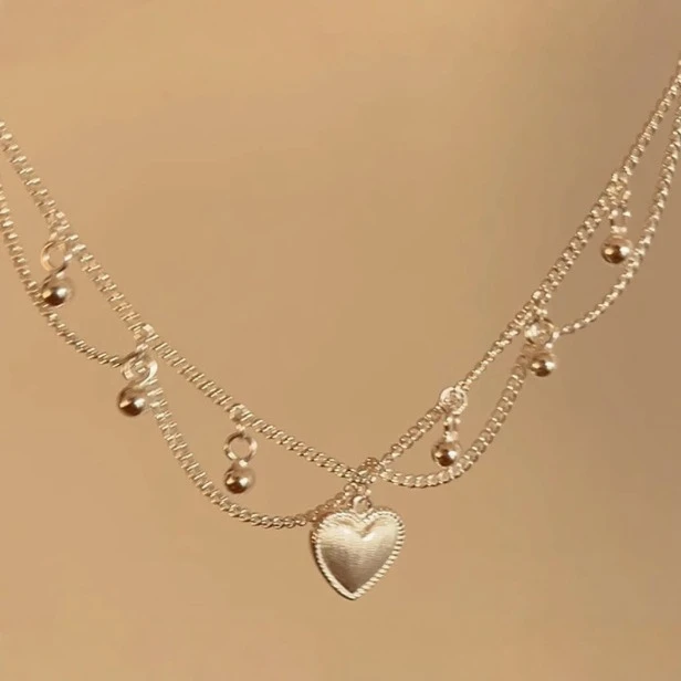 吊坠足银 老凤祥款式990足银拉丝爱心蕾丝项链复古宫廷风轻奢