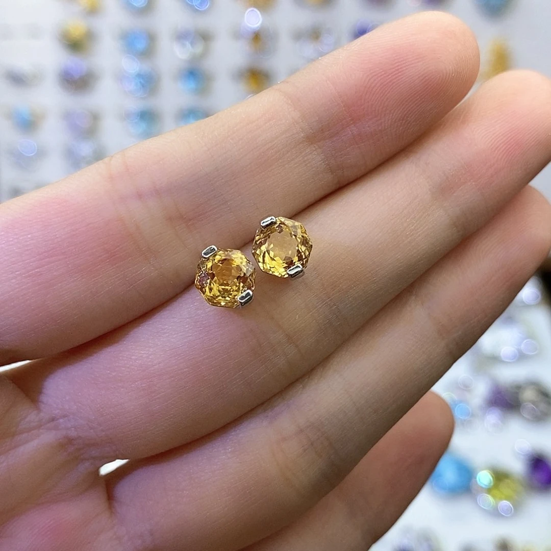 银S925镶嵌耳饰黄晶（不含证书）