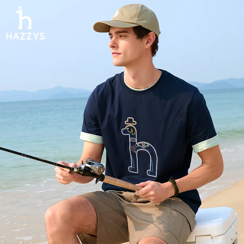 Hazzys哈吉斯夏季男士T恤圆领潮流休闲百搭时尚短袖体恤衫上衣