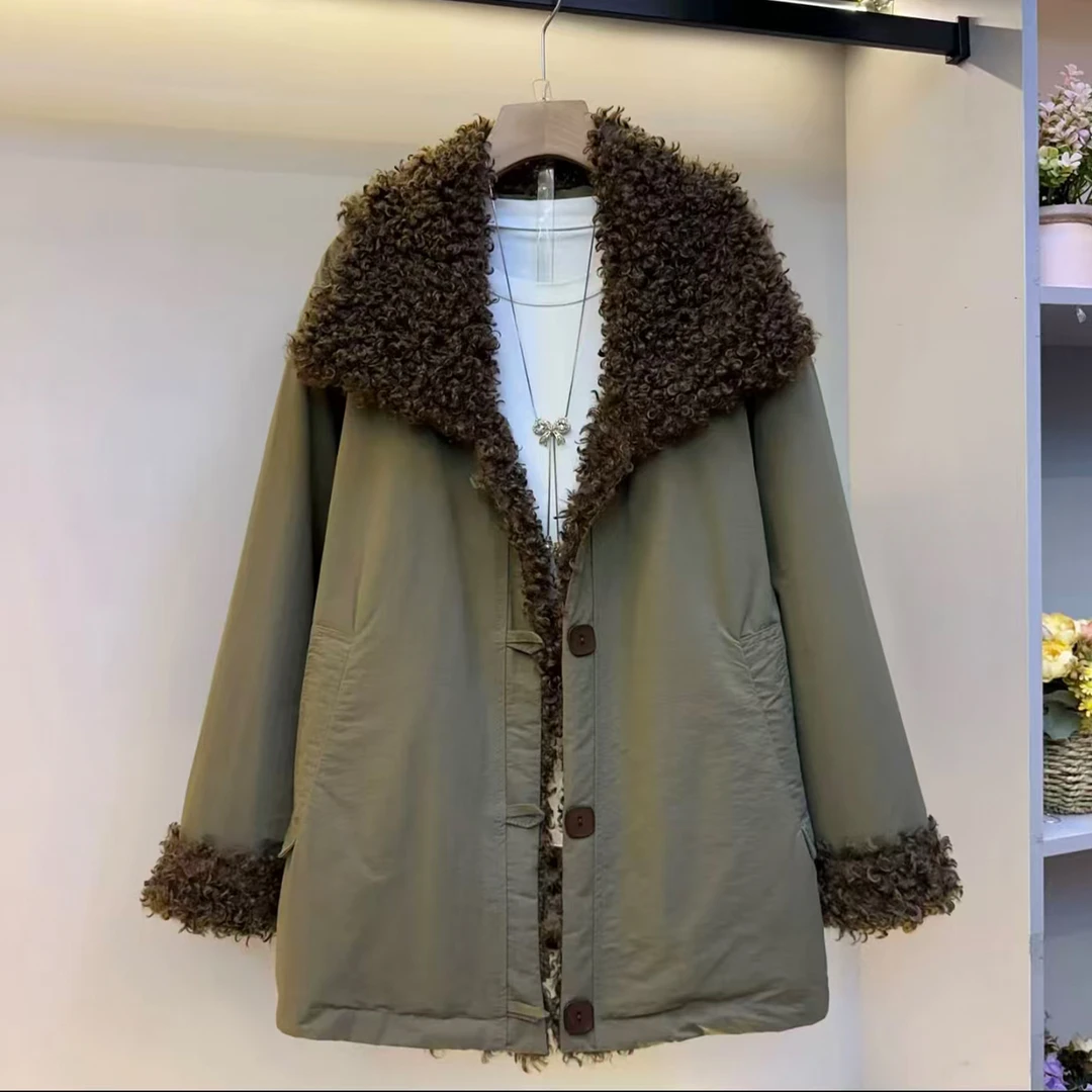 2025冬季新款时尚休闲加棉外套胖MM加肥加大显瘦宽松拼接设计上衣