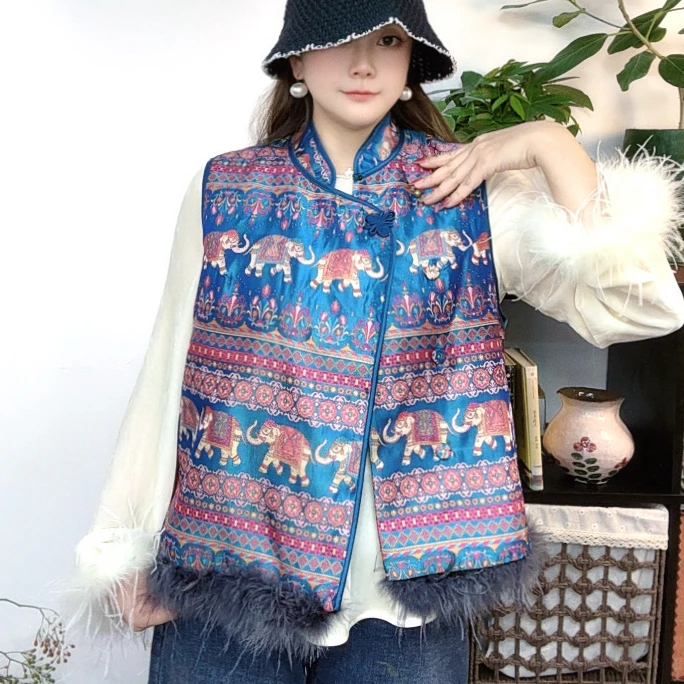 【千玺】 百搭鸵鸟毛可拆卸薄棉马甲