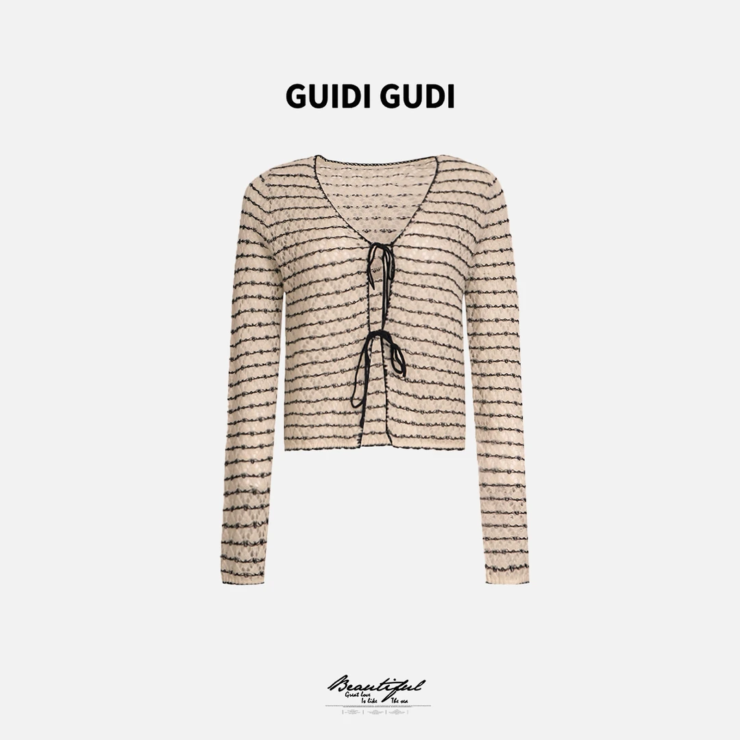 GUIDI GUDI【演出】马海羊毛长袖针织开衫外套/黄加蓝