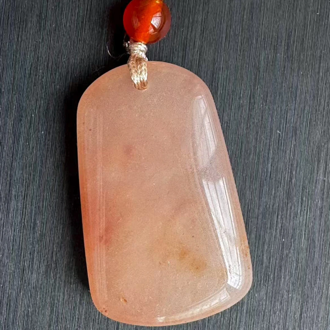 天然玉石桃花酿平安牌吊坠