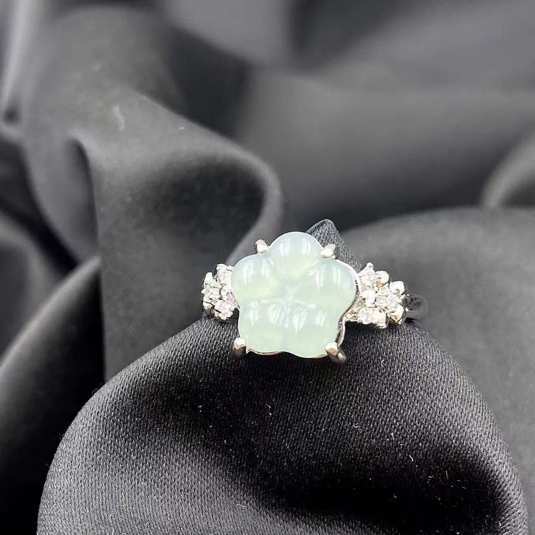 翡翠高冰玫瑰花设计款戒指F943