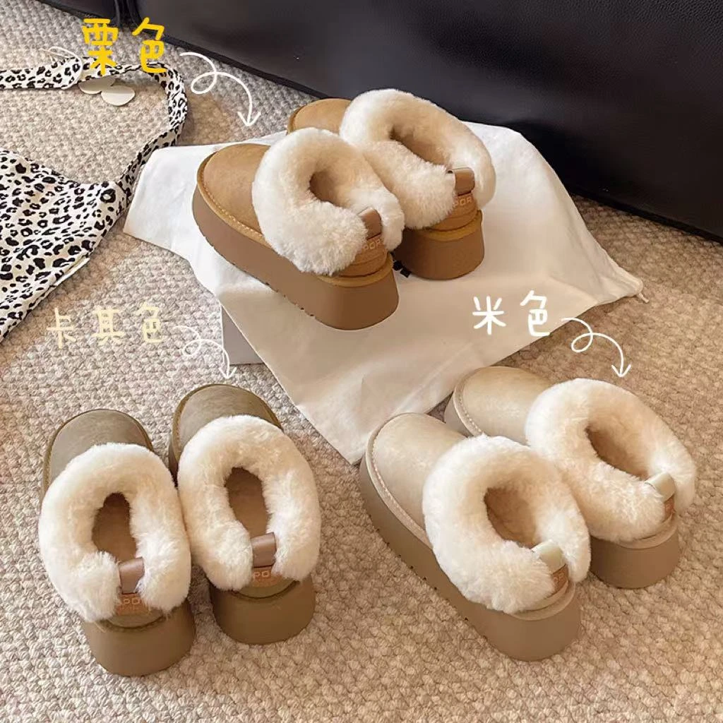 复古厚底加绒加厚雪地靴女2025新款冬季保暖加厚东北毛毛勃肯棉鞋