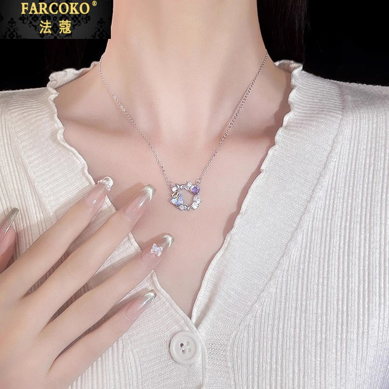 法蔻蝴蝶花环项链女款精致气质锁骨链送女友老婆生日情人节礼物