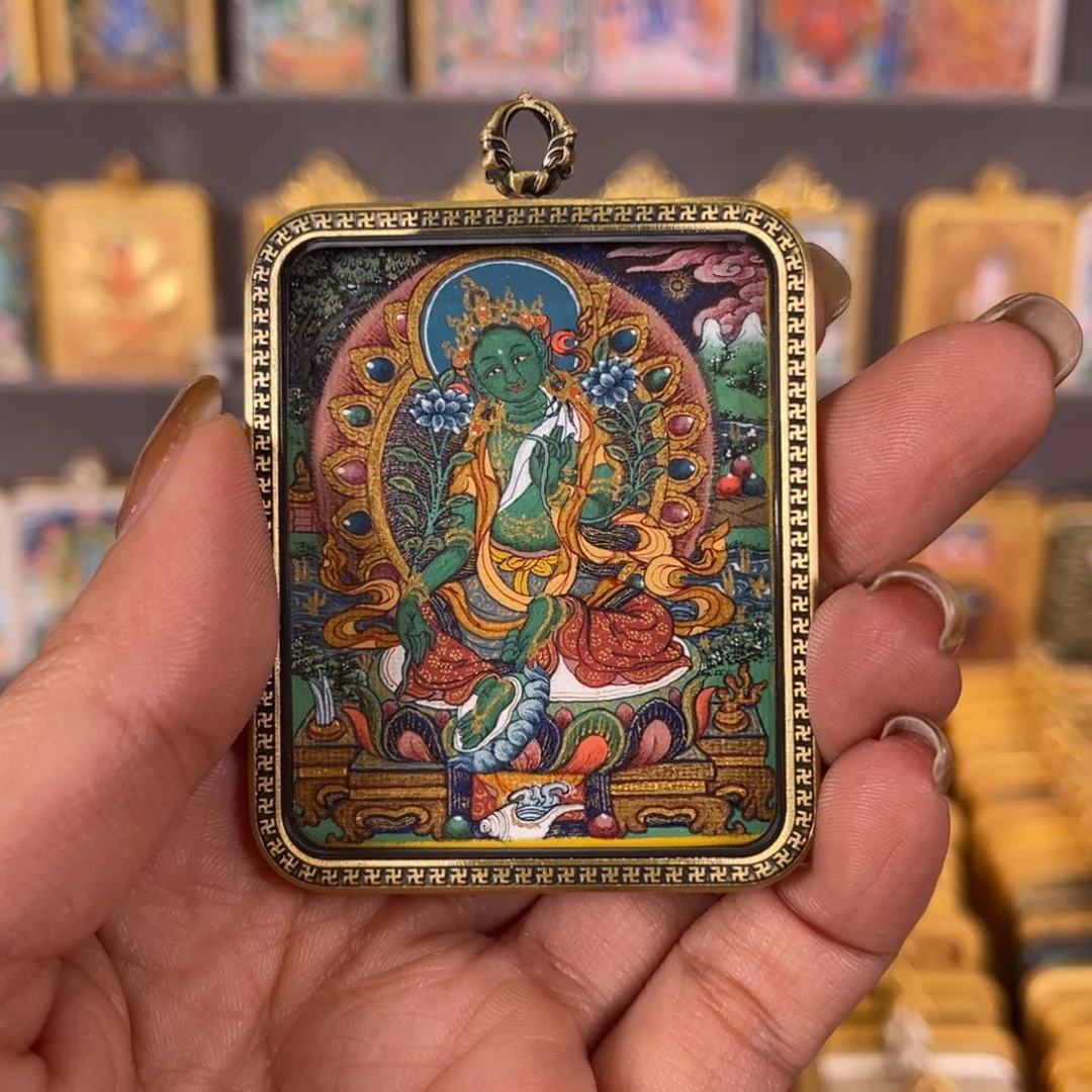 吊坠绿度母藏卡矿物颜料纯手绘