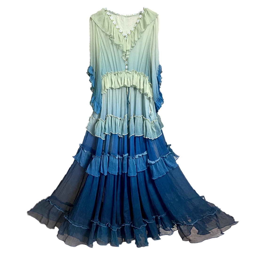 新款松紧腰显高显瘦百搭100纯桑蚕丝连衣裙长袖 收腰