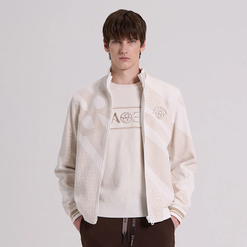 RARE威雅logo大定位提花雪尼尔立领男士休闲外套 时尚潮流