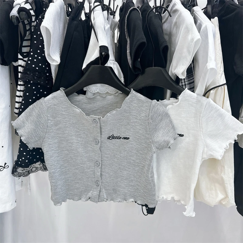 小一·25夏~木耳边T恤F1057（灰色）