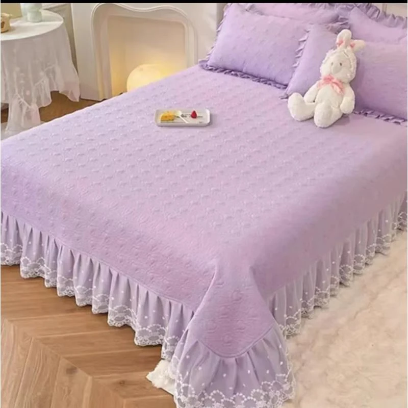泡泡棉大花边床盖《浪漫紫》四季纯色不滑床