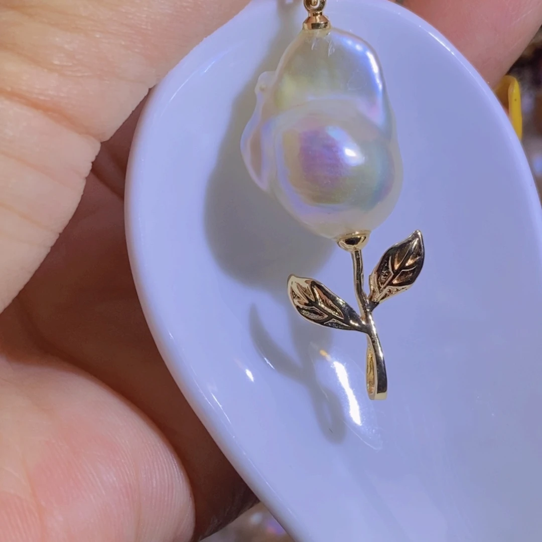 银S925镶嵌淡水珍珠天然无染色，无优化