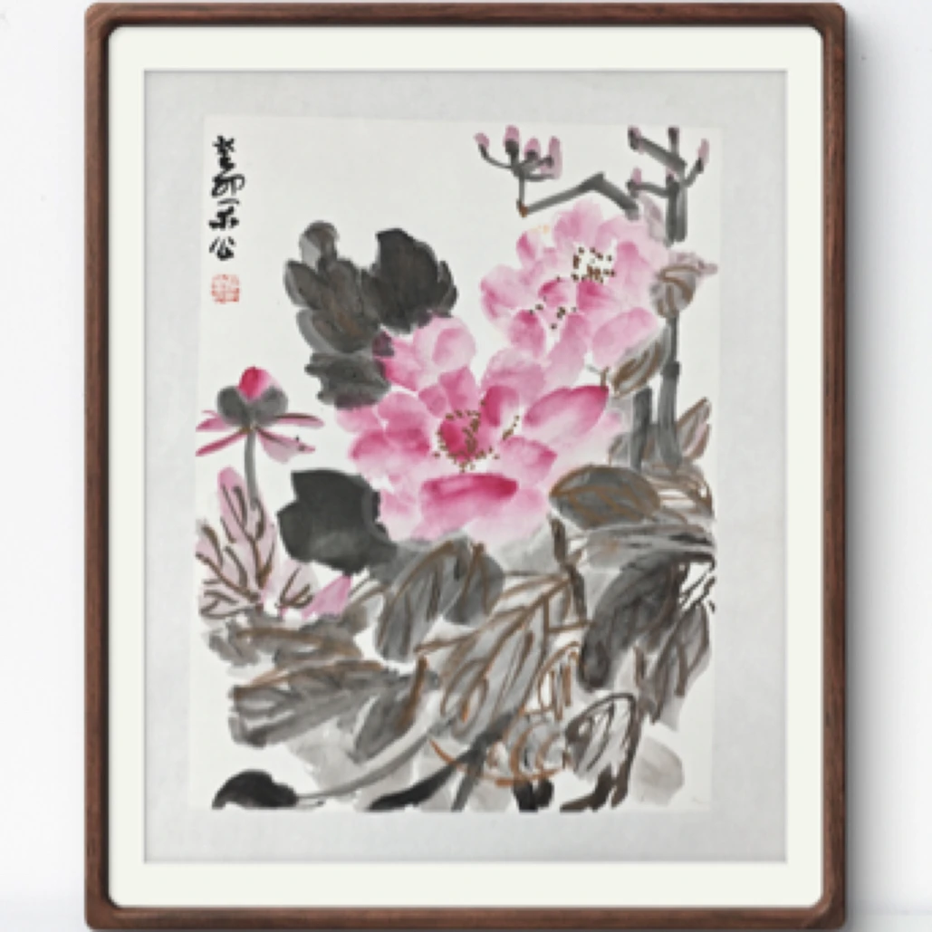 手绘作品33*66带框水墨山水非主页图片