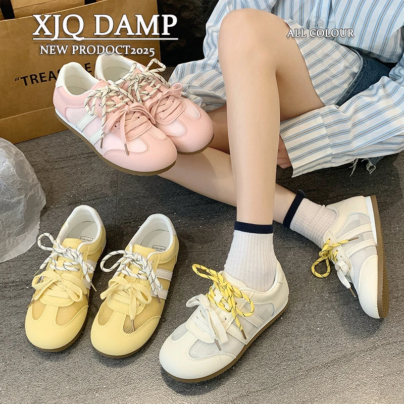 复古德训鞋女款夏天网面透气网鞋2025新款流行百搭超火阿甘运动鞋