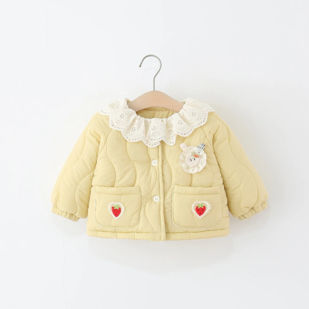 童装女童棉衣外套冬季儿童花边草莓棉袄外穿婴儿宝宝冬装棉服加绒