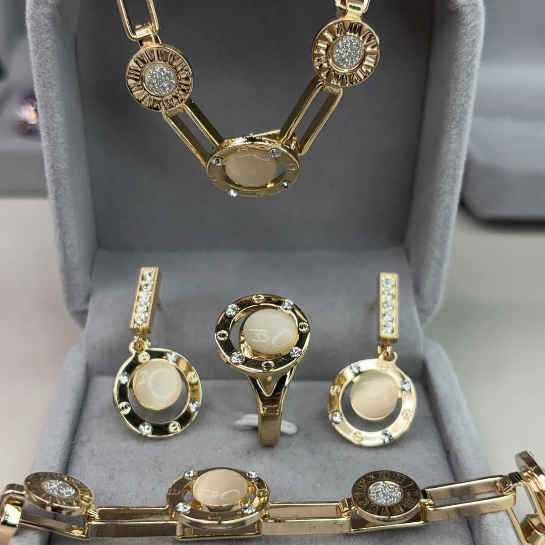 铜合金锆石手链 新款镀金带钻套装