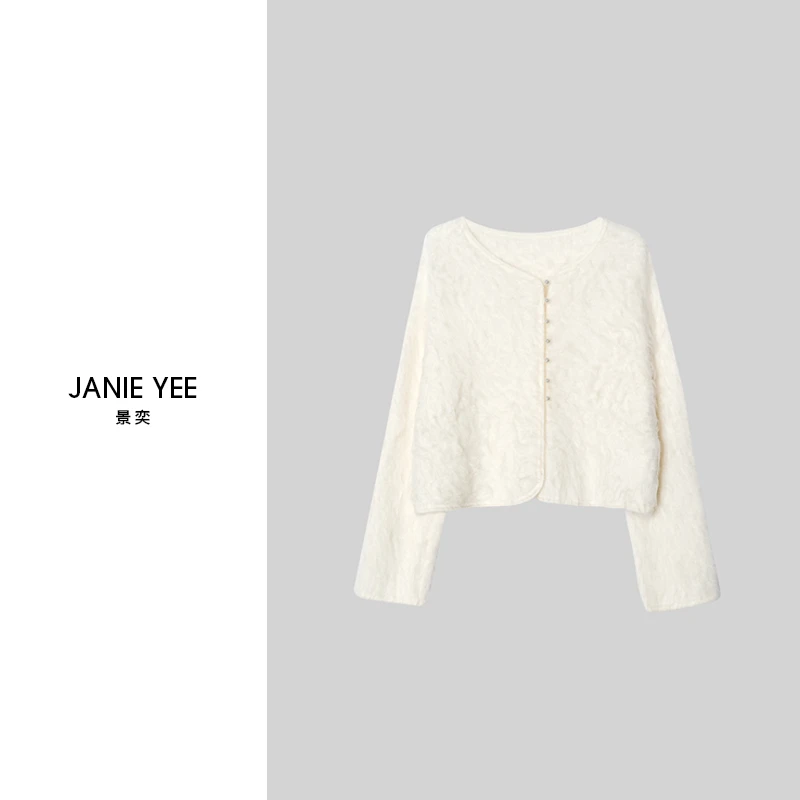 Janie Yee“静奢美学” 阿尔巴斯100山羊绒短款开衫毛衣女 24A2685