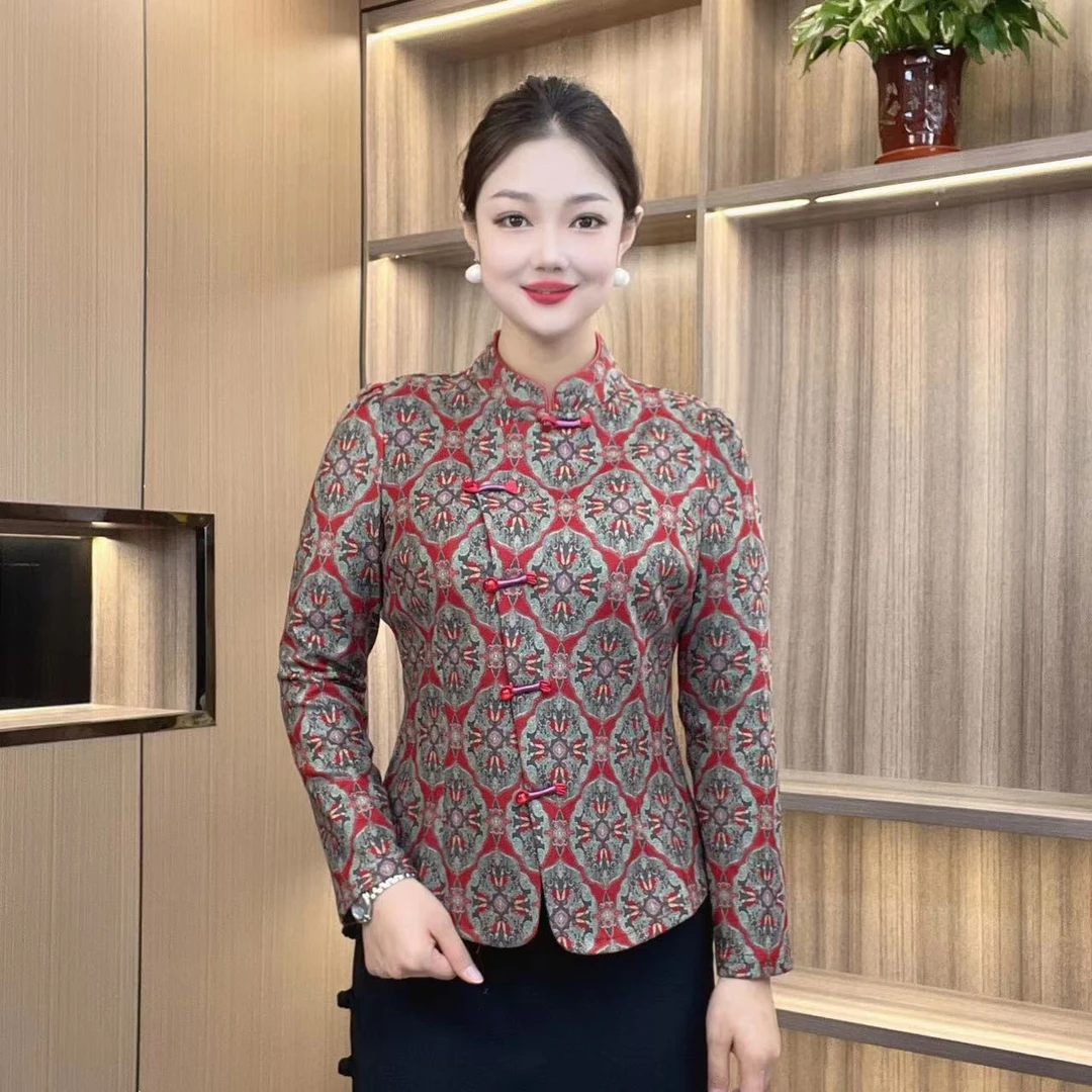 新中式（珠辉玉映）显瘦时尚长袖减龄妈妈装国风修身宽松型单件上衣