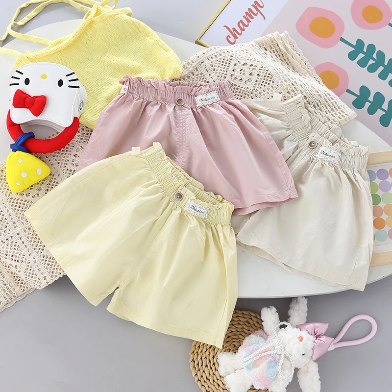 花苞腰女童夏季薄款纯棉纯色百搭洋气短裤