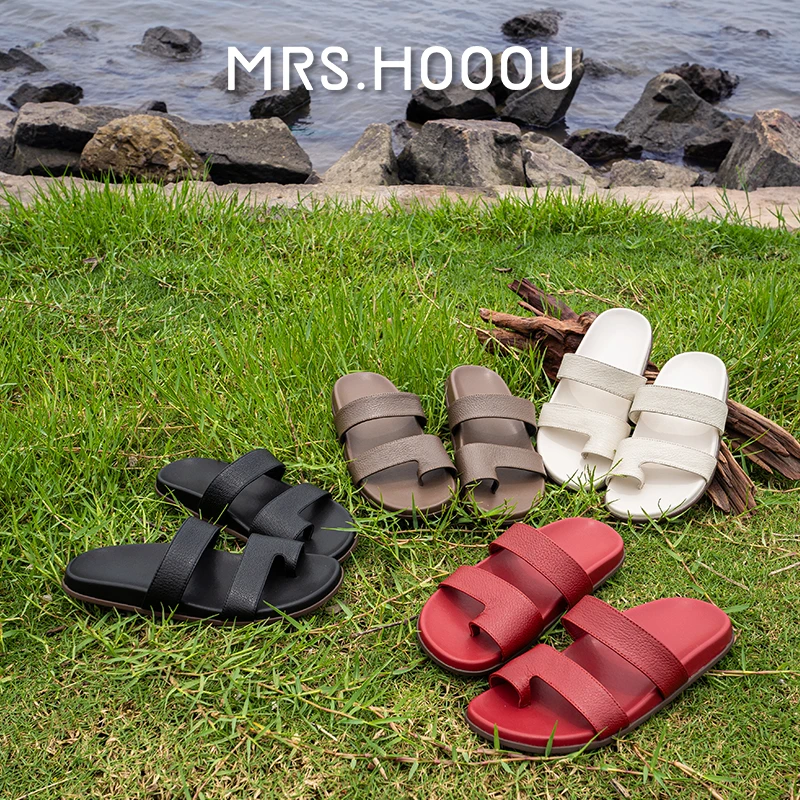 猴夫人 row风小众夹脚拖女复古红色一字带凉拖真皮超软外穿拖鞋夏