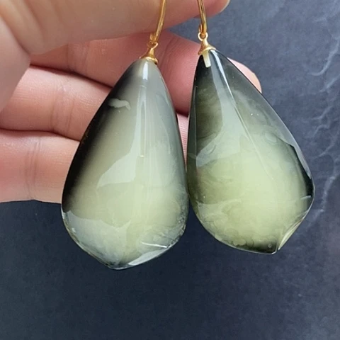 银S925镀金镶嵌琥珀裸石琥珀耳坠