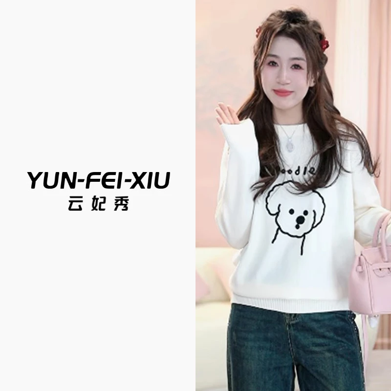 云妃秀大码女装针织衫宽松圆领时尚图案休闲微胖显瘦减龄夏季5838