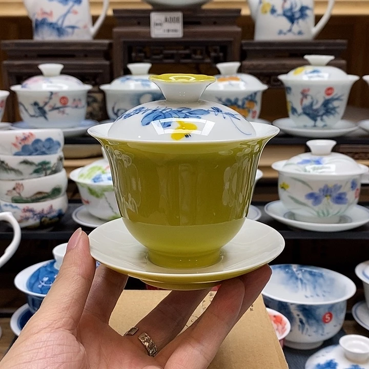 手绘葫芦果盖碗160cc釉下彩微瑕福利款