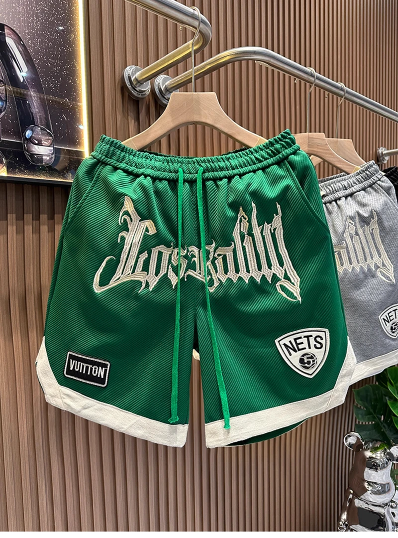 美式篮球短裤男夏季薄款训练运动五分裤街头嘻哈潮牌刺绣宽松裤子